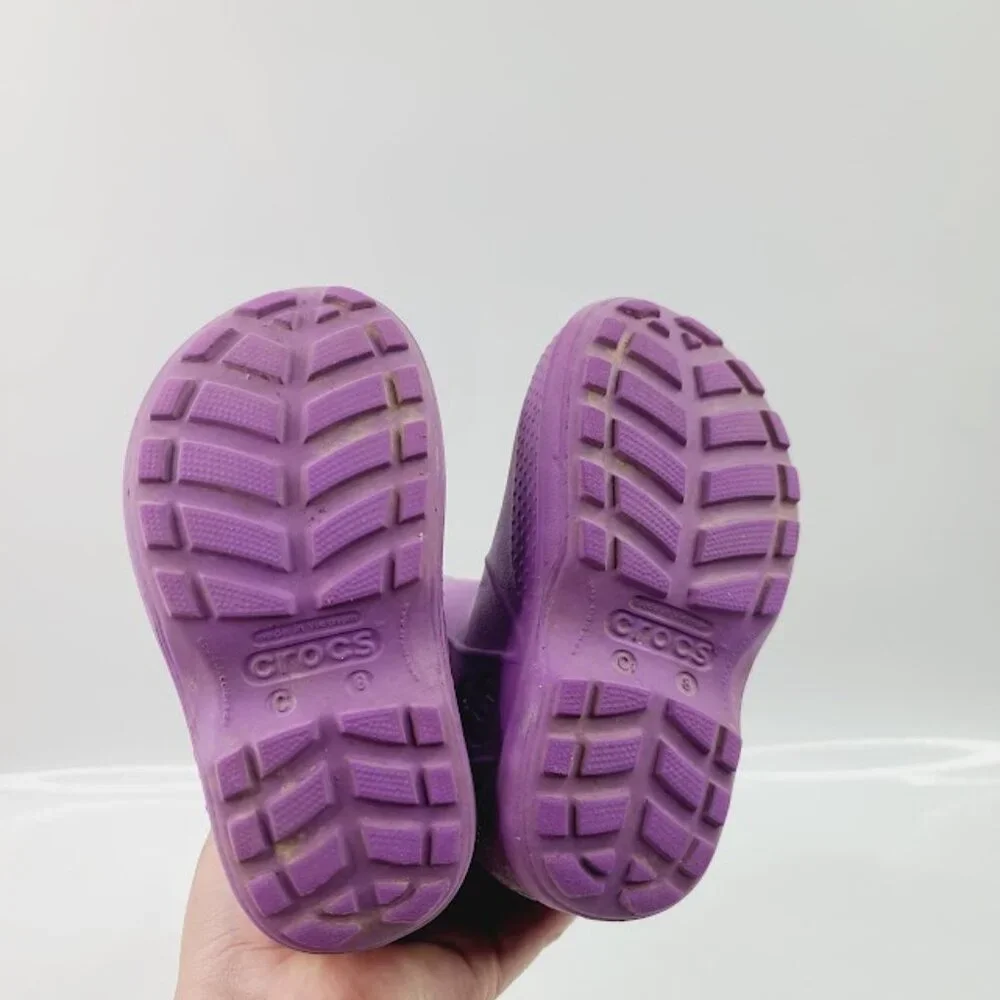 Crocs Girl's Purple‎ Pink Handle It Floral Rubber Ankle Rain Boot Size 8